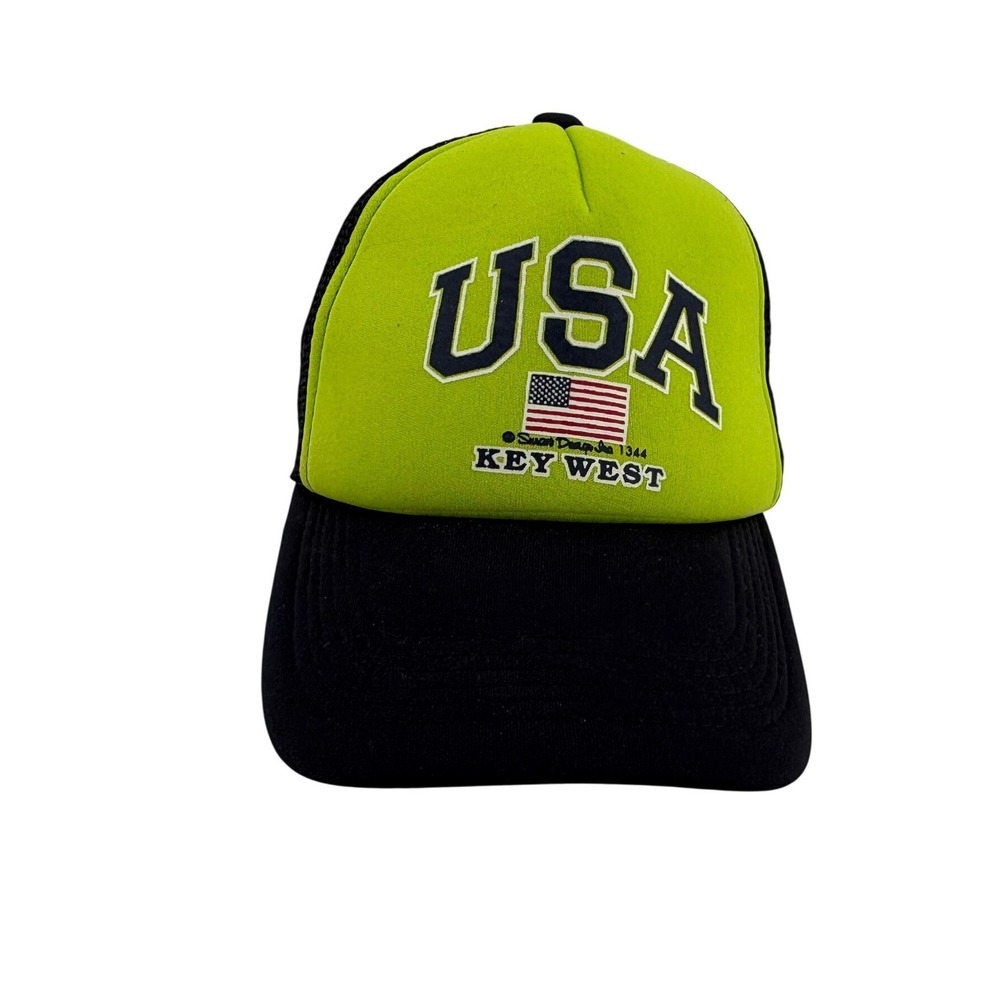 777 Lucky Trucker Hat Mens OSFA Neon Green USA Key West Snapback Mesh‎ Cap